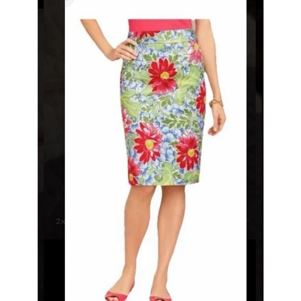 NWOT Talbots Vibrant Big Floral Skirt in Blue, Green & Pink Size 14